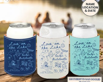 Personalized Lake Bachelorette Party Can Cooler: Faux Leather, Custom Names