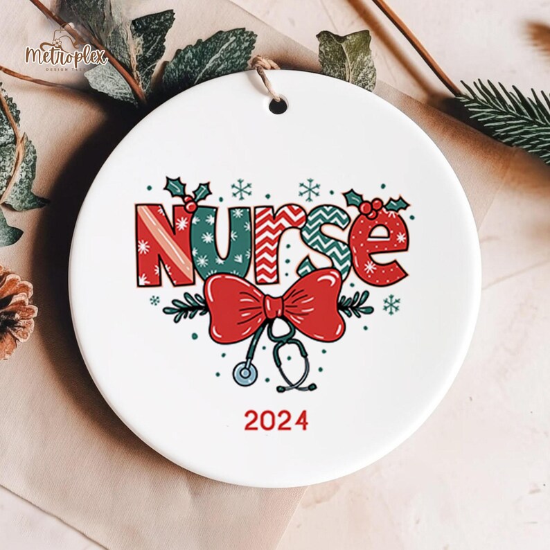 Nurse Coquette Christmas Ornament, Christmas Nurse Coquette Bow