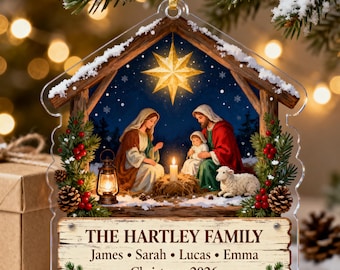 Personalized Nativity Ornament 2026, Custom Family Name Acrylic Christmas Ornament, Holy Family Christian Gift, Religious Keepsake