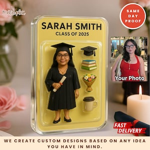 Graduation Acrylic Plaque, Personalized 3D Graduation Action Figure Plaque, Custom Photo Graduation Action Figure Acrylic Block