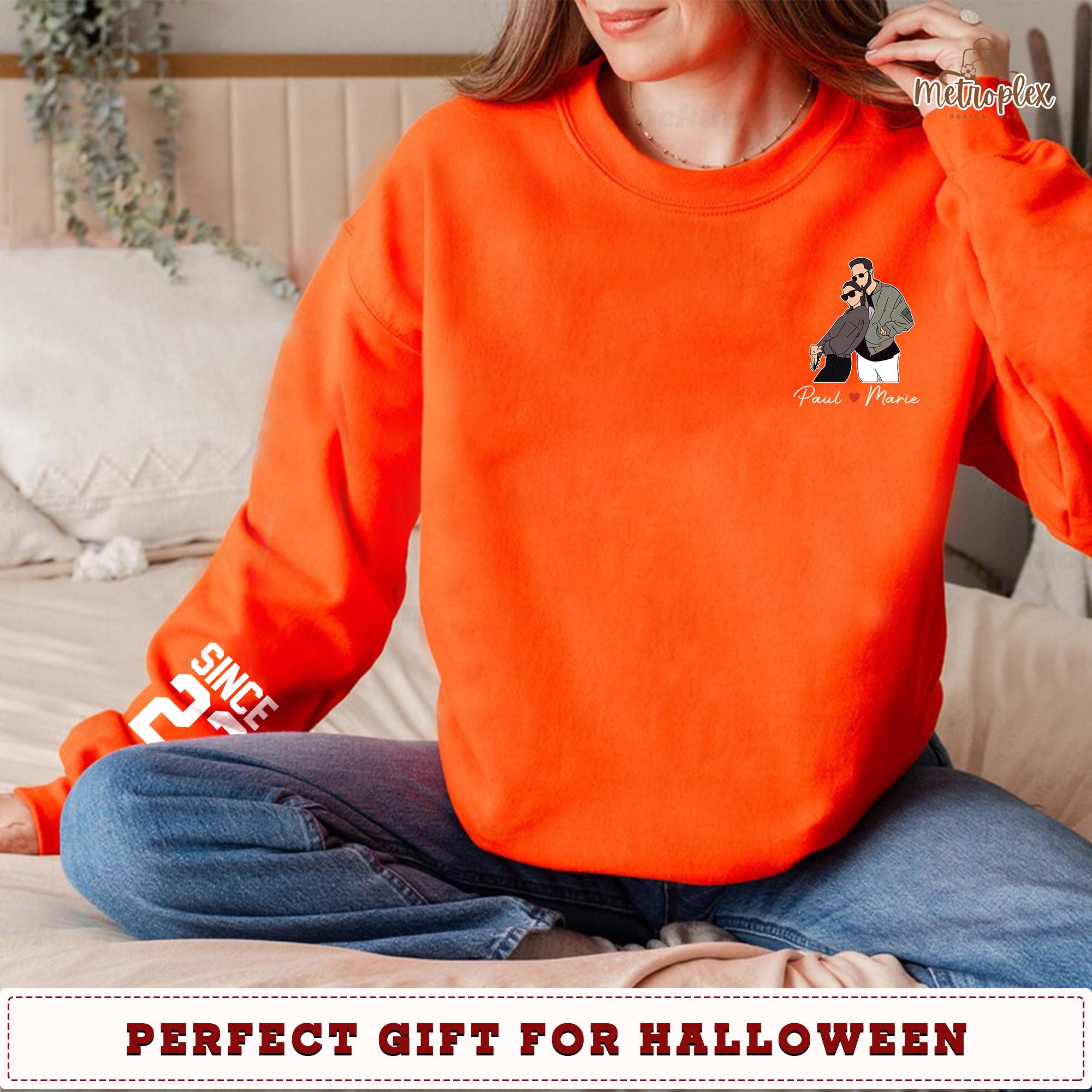 Halloween Personalized Girlfriend Shirt, Custom Couple Portrait Tee, Minimal Photo Drawing, Spooky Christmas Gift