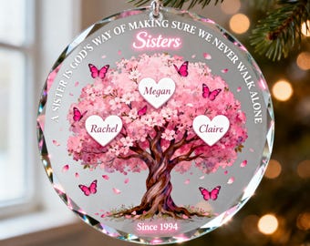 Personalized Sisters Ornament with Names and Since Year, Tree of Life Glass Christmas Ornament 2026, Gift for Sisters