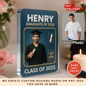Personalized 3D Graduation Action Figure Plaque, Graduation Acrylic Plaque, Custom Photo Graduation Action Figure Acrylic Block