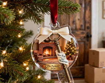 New Keys New Memories Ornament, First Home Christmas Ornament 2026, Personalized Key Shaped Acrylic New Homeowner Gift