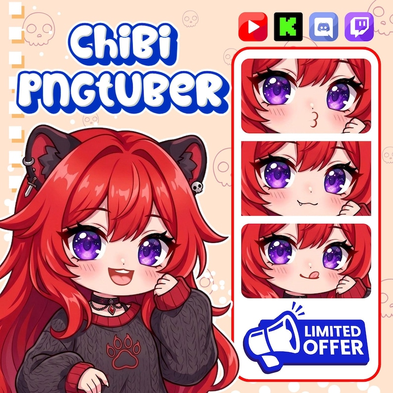 Avatar tube PNG personnalisé | Custom Chibi PNGTuber Commission | Modèle de diffusion en continu PNG | Cadeau Kawaii VTuber image 3