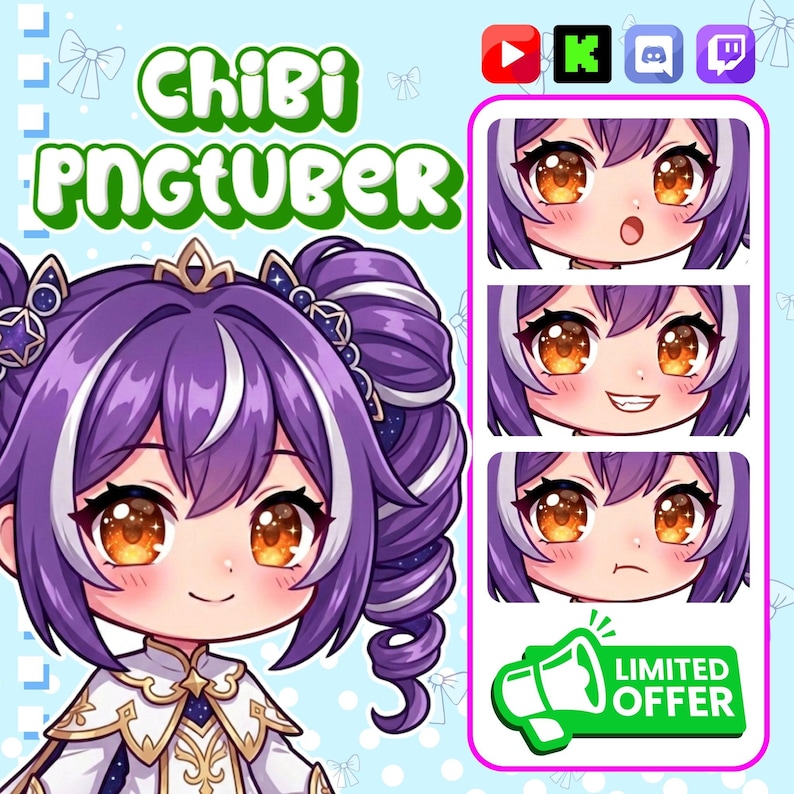 Avatar tube PNG personnalisé | Custom Chibi PNGTuber Commission | Modèle de diffusion en continu PNG | Cadeau Kawaii VTuber image 4