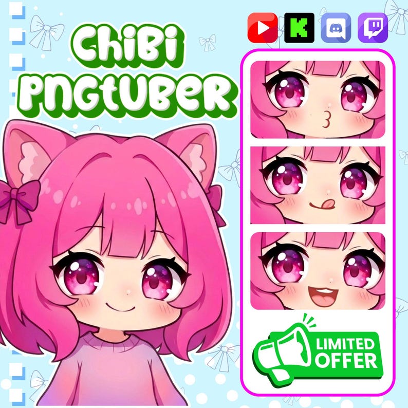 Avatar tube PNG personnalisé | Custom Chibi PNGTuber Commission | Modèle de diffusion en continu PNG | Cadeau Kawaii VTuber image 7