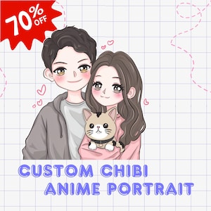 Custom Anime Portrait, Family Portrait, Cute Cartoon Anime Portrait, Anniversary, Illustration, Couple Gift, Pet, Valentines Gift, Birthday