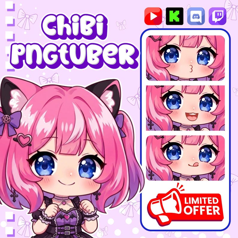 Avatar tube PNG personnalisé | Custom Chibi PNGTuber Commission | Modèle de diffusion en continu PNG | Cadeau Kawaii VTuber image 1