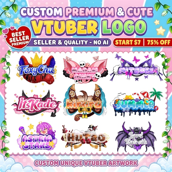 Custom vtuber logo | logo vtuber | kawai stream logo | chibi logo | twitch, kick, youtube branding | custom logo | animated logo