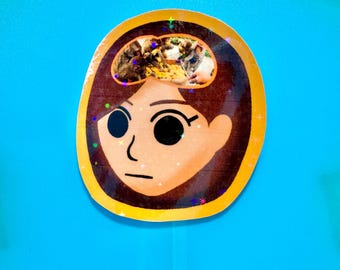 Tomodachi Life | Mii Girl with Monkey Brain | Holographic Vinyl Sticker