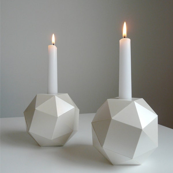 Polyhedron Candlesticks, Mother of Pearl Origami, Set of 2