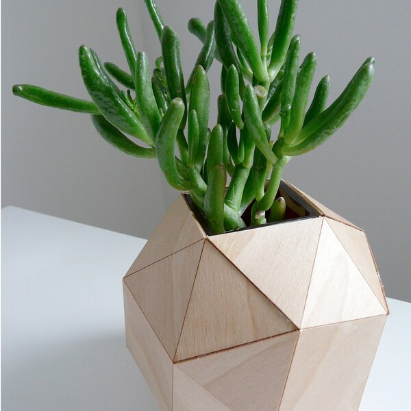 Wooden Geometric Vase, Modern Table Top, Polyhedron Design