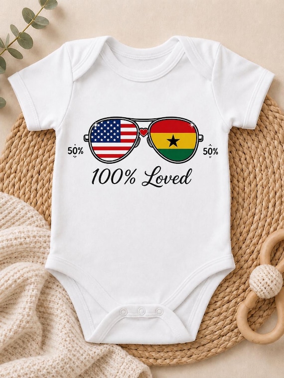 Personalized Dual Heritage Baby Bodysuit, 50/50 Country Flags, 100% Cotton Onesie