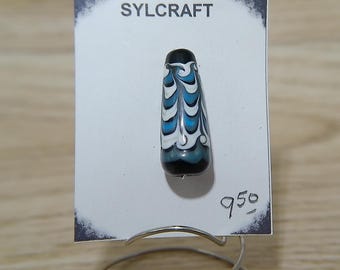 Black and Turquoise Raked Pendant Handmade Lampwork glass beads FOCAL handcrafted lampwork beads