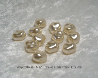 11x9.5 Baroque Creme Glass Pearl beads, Potatoe Pearls