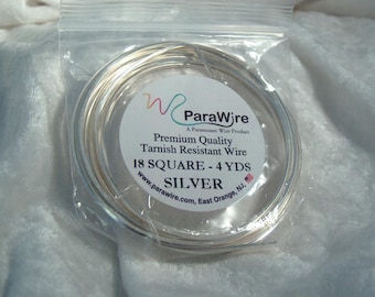 18 Gauge SQUARE SILVER plated wire Tarnish resistant Parawire