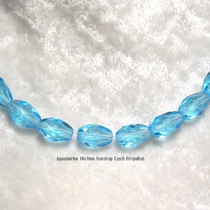 10x7mm Facted Teardrop Czech Fire polish glass beads | Aquamarine