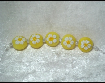 Sunshine Yellow Floral lentils Lampwork glass bead set