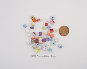 Pressed Glass CUBE beads 4-5mm Mix colors package of 50 beads