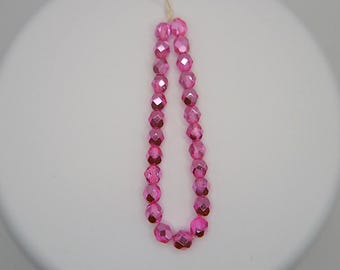 Facted Czech Fire polish glass beads | Hot Pink Metallic finish glass beads 6mm