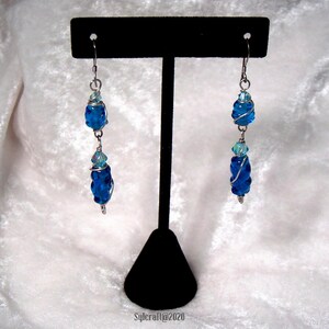 Blue Twists Lampwork glass bead earrings Sterling Silver
