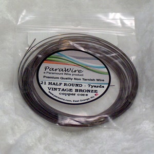 21 Gauge Half Round VINTAGE BRONZE silver plated wire Tarnish resistant Parawire