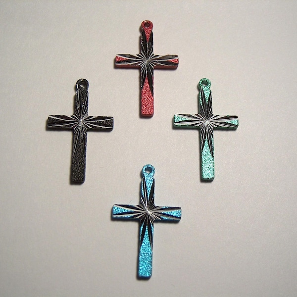Diamond Cut Anodized Aluminum Cross Charm Turquoise Blue,Black,Green,Pink