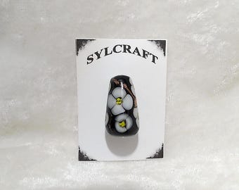 Black Floral Handmade lampwork glass pendant bead | Cone beads | floral handmade bead