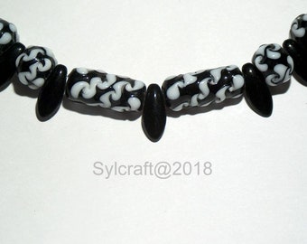 Waves Black and White Handmade Lampwork glass bead set|Handmade glass beads