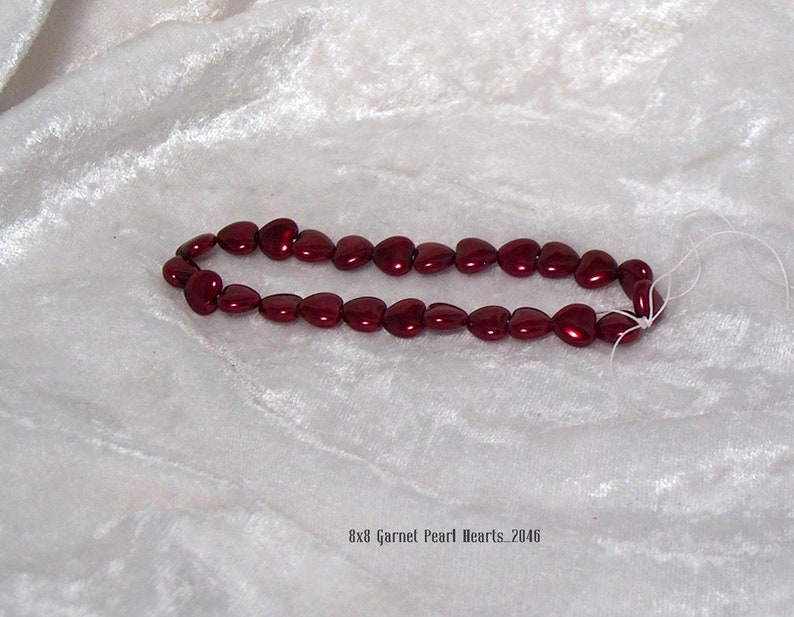 red pearl hearts 8x8mm Garnet Glass Pearl Heart beads