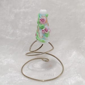 White and Pink Roses Floral Handmade lampwork glass pendant bead | Cone beads | floral handmade bead