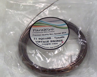 21 Gauge SQUARE VINTAGE BRONZE silver plated wire Tarnish resistant Parawire