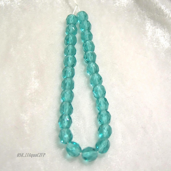 Facted Czech Fire polish glass beads | Lt Aqua Sea Foam glass beads 6mm