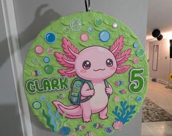 Axolotl Piñata: Green axolotl. Kids Birthday Party Game
