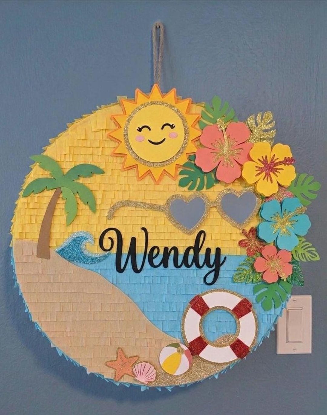 Sunset Pinata Summer Beach Piñata: Kids Birthday Party Game, Tropical Sun, Palm Tree ...