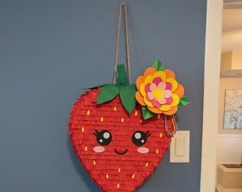 Strawberry Piñata: Summer party. Kids Birthday Party Game strawberry. Fruits pinata