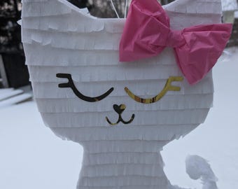 Cat Piñata with Pink Bow - Kitten Birthday Party Game
