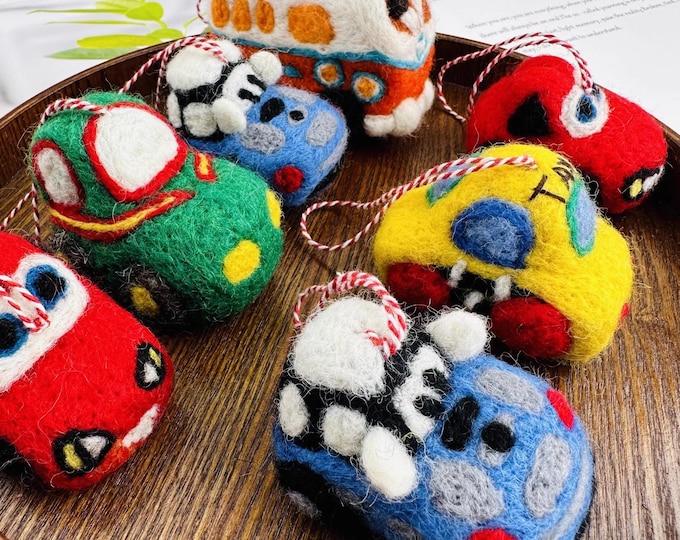 Needle Felted Wool Car Ornament: Handmade Transportation Decor