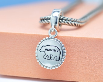 Sterling Silver Mama Bear Exclusive Dangle Charm Pendant For Bracelets