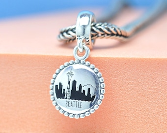 Sterling Silver Seattle Exclusive Dangle Charm Travel Pendant For Bracelets Necklaces