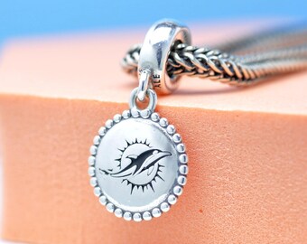 Sterling silver Exclusive Dolphin Ocean Creature Dangle Charm: Engraved Pendant For Bracelets Necklaces