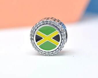 Sterling Silver Country of Jamaica Exclusive Sparkling Flag Enamel Charm
