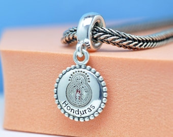 Ciondolo pendente da viaggio esclusivo in argento sterling con la Vergine dell'Honduras: ciondolo souvenir di viaggio per bracciali e collane