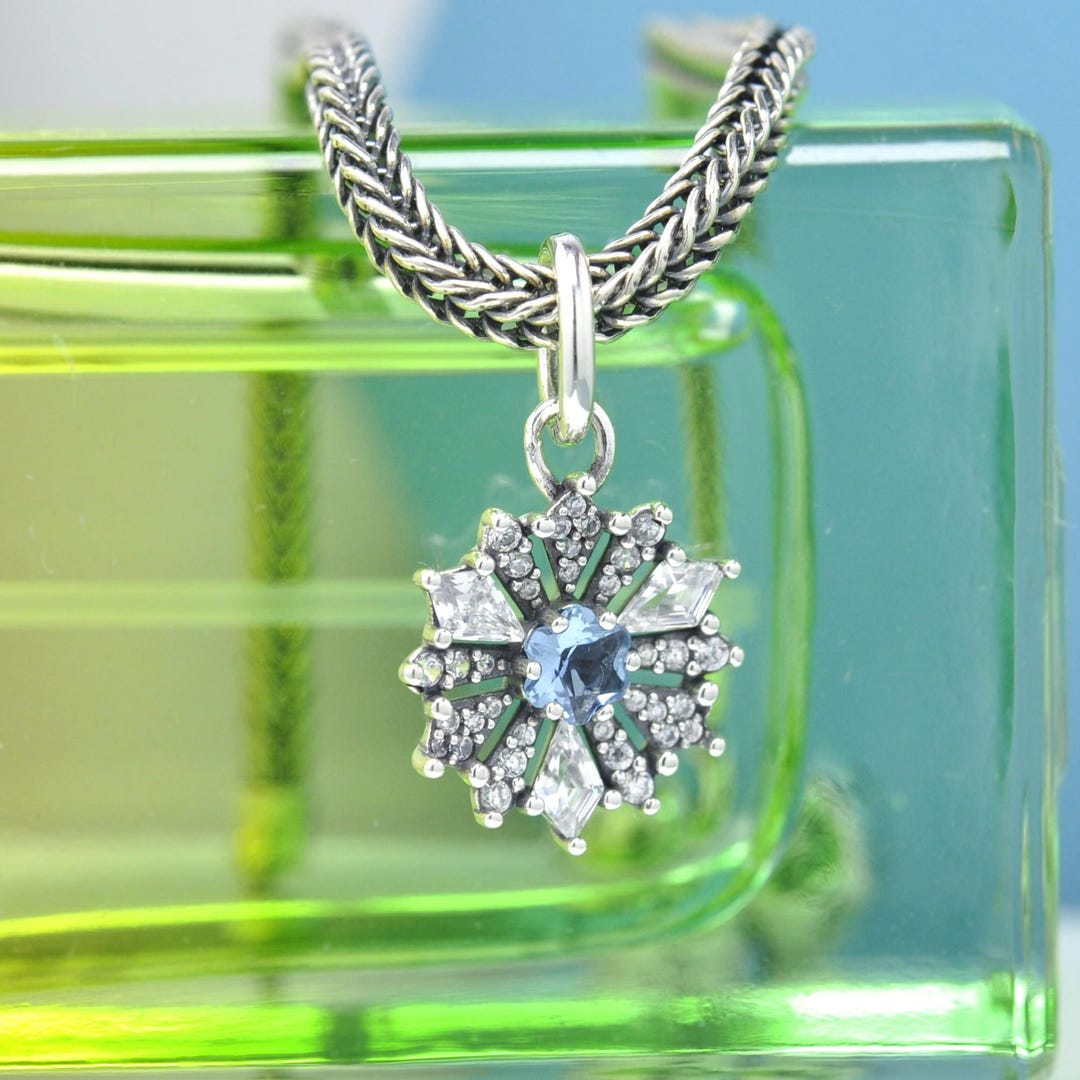 Sterling Silver Queen Elsa Snowflake Dangle Charm: Blue Crystal Pendant ...