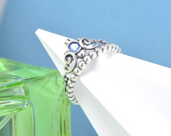 925 Sterling silver Disney Cinderella Blue Tiara Ring , Fashion Jewelry, Gift for her,Rings for Women, Gift for friends
