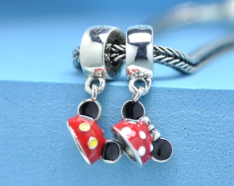 Sterling Silver Mickey Mouse & Minnie Mouse Ear Hat Dangle Charm  : Necklace pendant