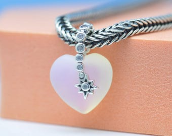 Sterling Silver Shooting Star & Heart Dangle Charm Pendant for European Moments Bracelets