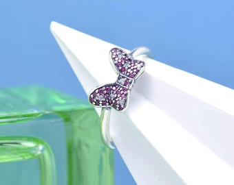 Sparkling Bow Minnie Mouse Ring, Handmade Sterling Silver Fashion Jewelry