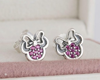 Genuine Sterling Silver Sparkling Minnie Mouse Stud Earrings : Cubic Zirconia Fashion Jewelry